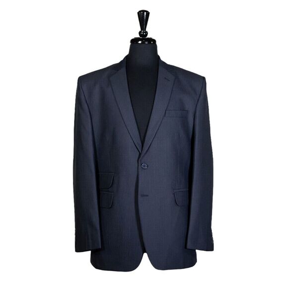 Mens Blazer Striped Blue Gray 100% Wool Lined Formal Suit Jacket Sport Coat 42R